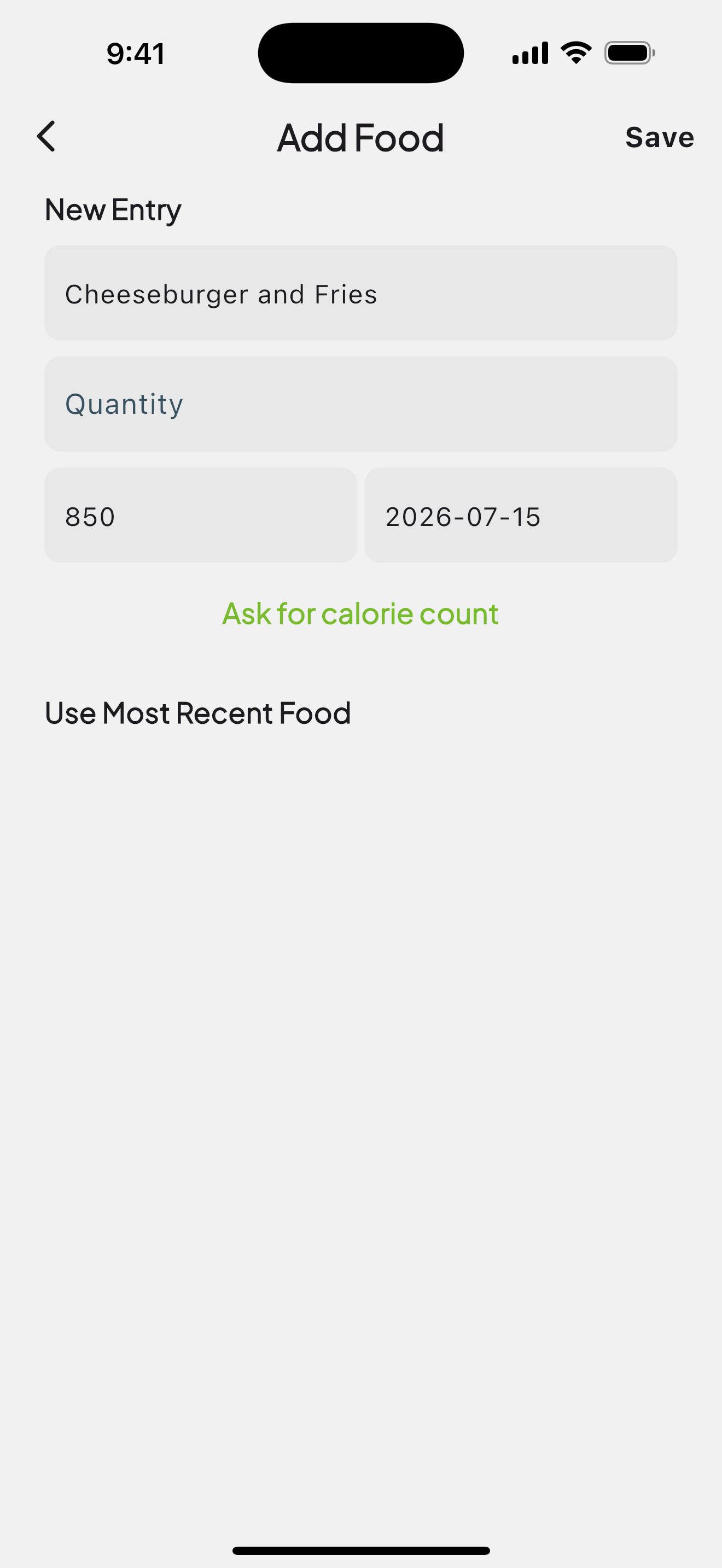 AI calorie estimate returned for a described meal